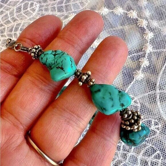 Vintage Turquoise & Sterling Nugget Bracelet - Picture 4 of 9